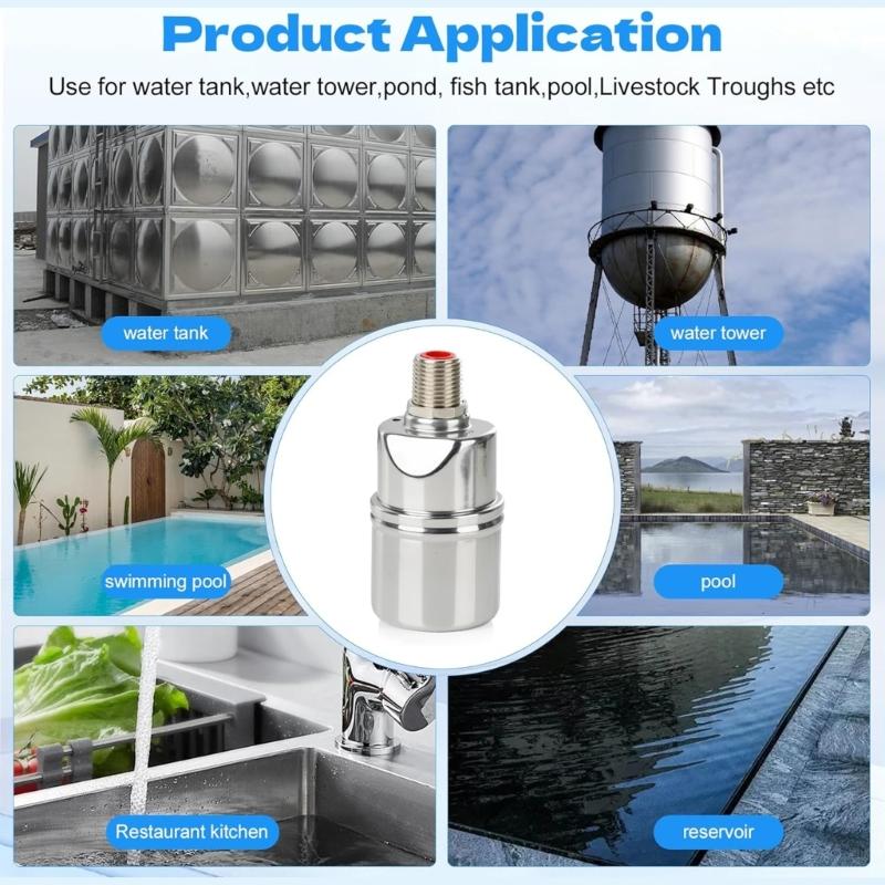 Adjustable Float Ball Valves System with 3 Adapters Suitable for 1/2" 3/4" 1" Pipes for Water Tanks Irrigation Use