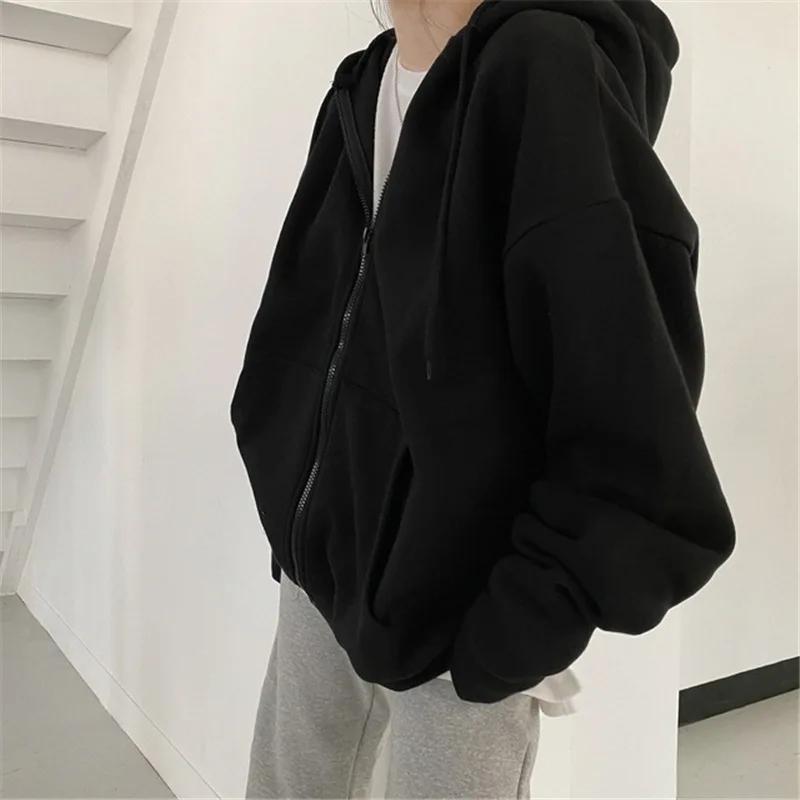 Men's Solid Hoodies Coat Harajuku Basic Long Sleeve Spring Autumn Loose Zip Up Casual Oversized Sweatshirts Jacket with Pocket