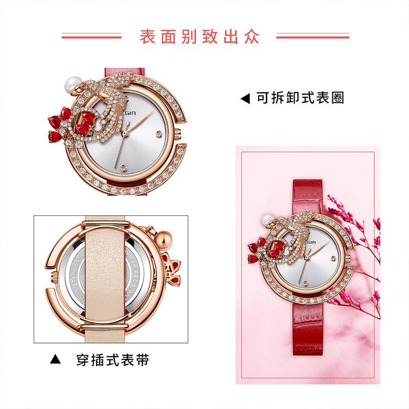 Ladies Watch, High-End Leather With Diamonds, Three-Dimensional Gifts, Imported Core Copper Shell Quartz Watch 4199