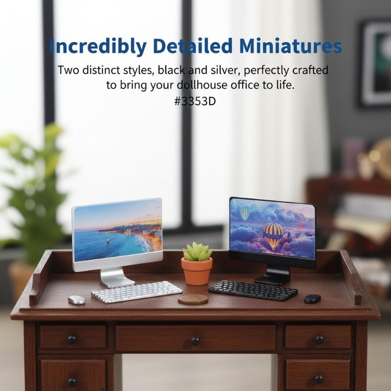 [J]Dollhouse Mini Laptop Computer Keyboard Mouse Kit Dollhouse Office Study Room Decor Accessories Micro Scene Pretend Play Toys