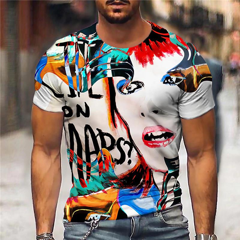 Summer Fashion Cool Graffiti Men's t-shirt New Casual Personality Hip Hop streetwear Fun Printed Round Neck Short Sleeve Tees