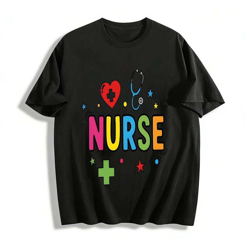 Fun Medical Theme Love Stethoscope Print Nurse Top Pure cotton T-shirt XXS