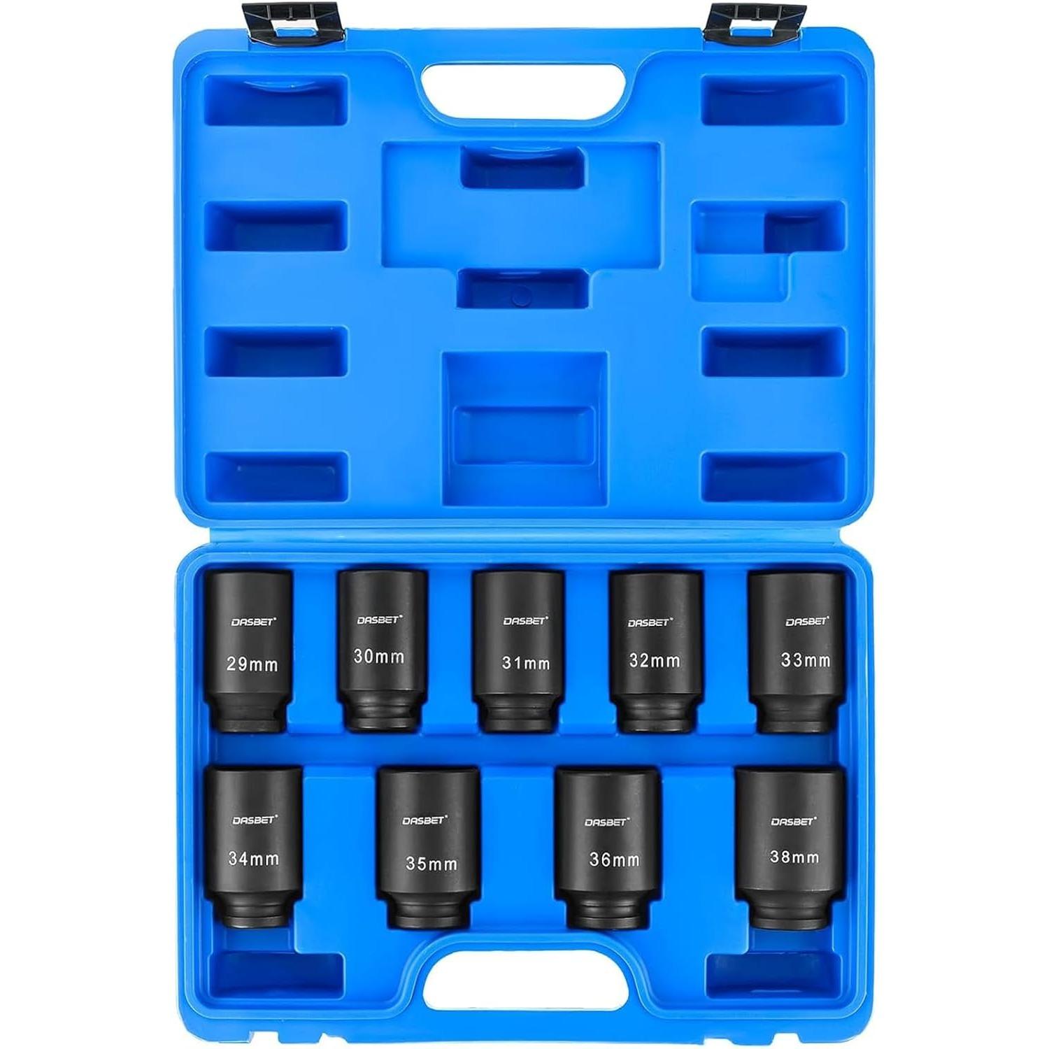 

DASBET 1/2 Drive Deep Impact Socket Set 9PCS Axle Nut Impact Socket Set 6 Point 29-38mm Drive Metric Axle Hub Nut Set чёрный