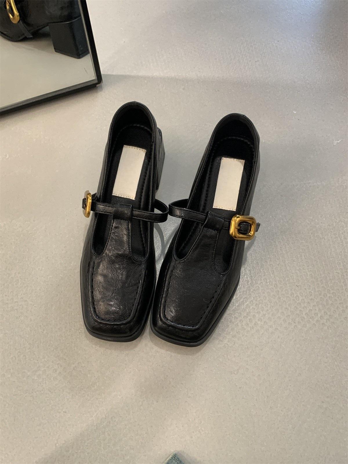 

Французские ретро туфли с квадратным носком и толстым каблуком женские весенне-осенние новые вечерние в корейском стиле фея высокие каблуки Мэри Джейн маленькие кожаные туфли 39 чёрный