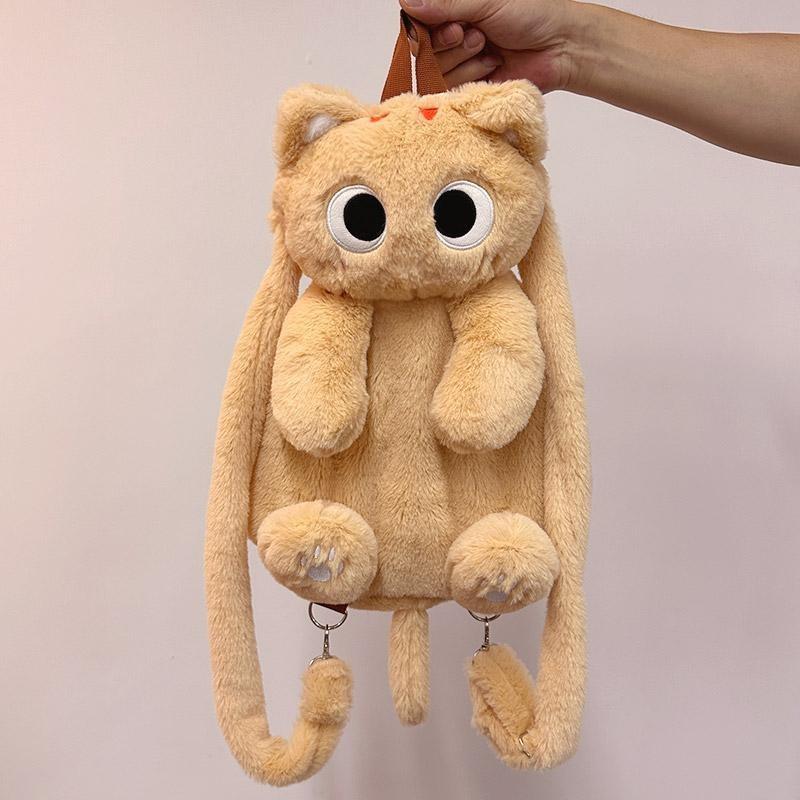 Black Cat Backpacks Big Eyes Kitten Doll Plush Kawaii Stuffed Animals Shoulder Bag Large-Capacity Soft Toy Fashion Crossbody Bag