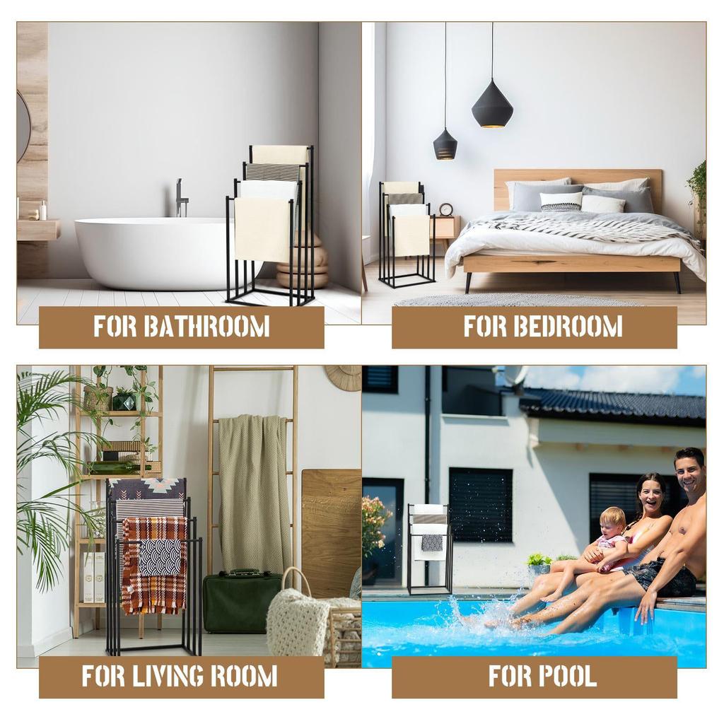 Floor-Standing Metal Towel Rack with No-Drill Multi-Layer Storage for Bathroom, Bedroom, or Balcony