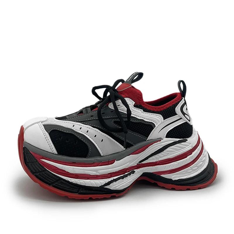 Fashion 8cm Air Mesh Microfiber Leather Autumn Platform Vulcanize Women Chunky Sneaker Vulcanize Spring High Brand Comfort Shoes