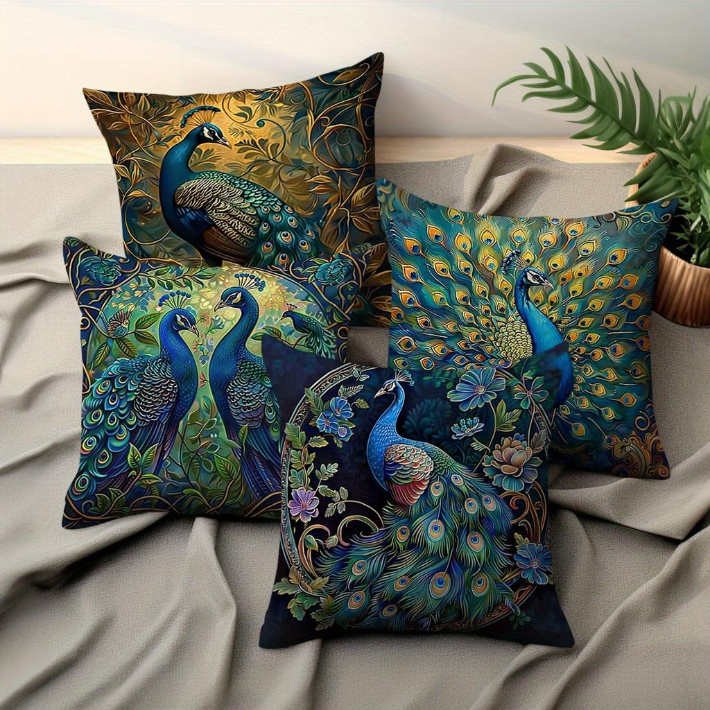 Vintage Peacock Oil Painting Pillowcases Flat Print, Machine Washable, Suitable For Decorating Living Rooms And Bedrooms