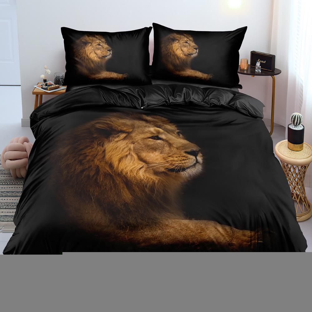 Black Lion Duvet Cover Animal Bed Sheet Pillow Three-Piece Bedding Set Single Double King Queen