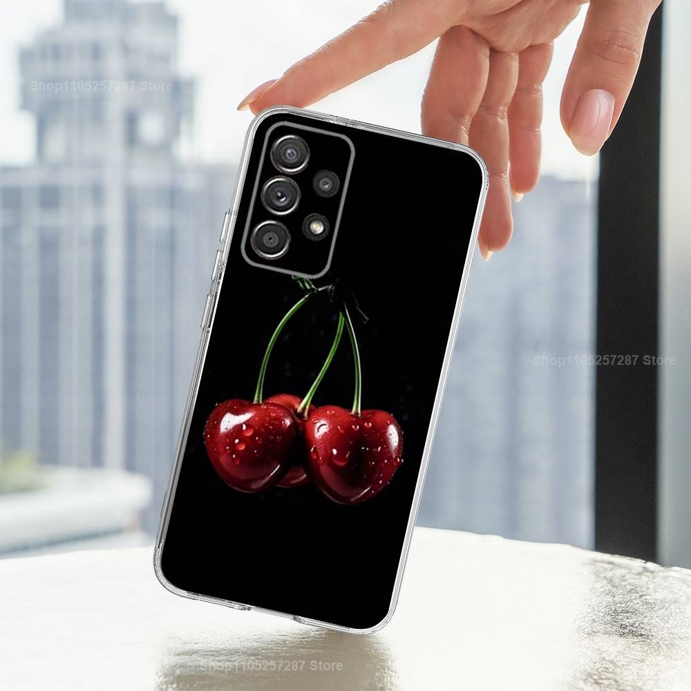 Fruit Tasty Cherry Phone For Samsung A30,71,51,S20,10,9,Ultra,FE,Lite, S21,23,22,PIus,Transparent, Silicone Case