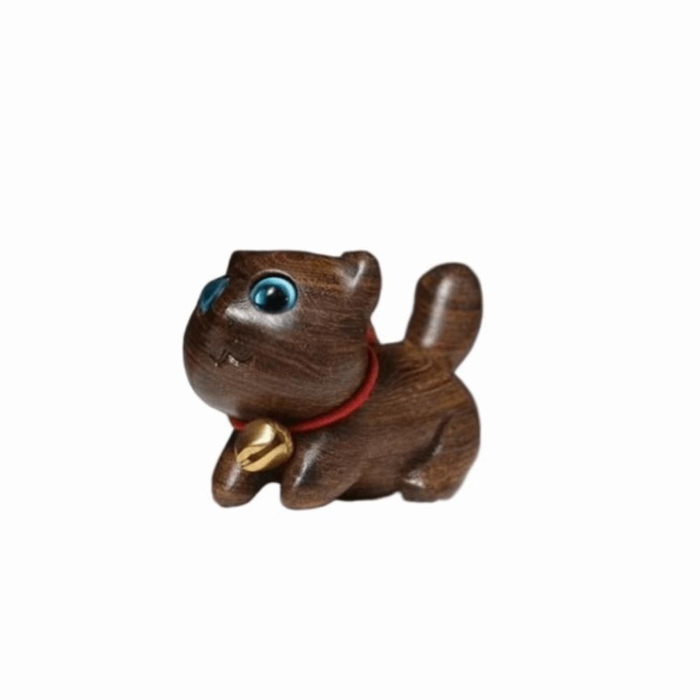 Creative Miniature Wood Cat Statue Handmade Carving Cartoon Animal Statue Cute Natural Lucky Cat Ornaments Desktop