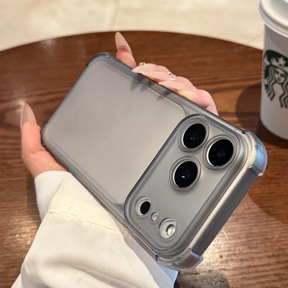 Luxury Matte Translunt Airbag Phone Case For iPhone 17 16 15 14 Plus 12 13 Pro Max 17Pro Air Bumper Shockproof Protector Cover