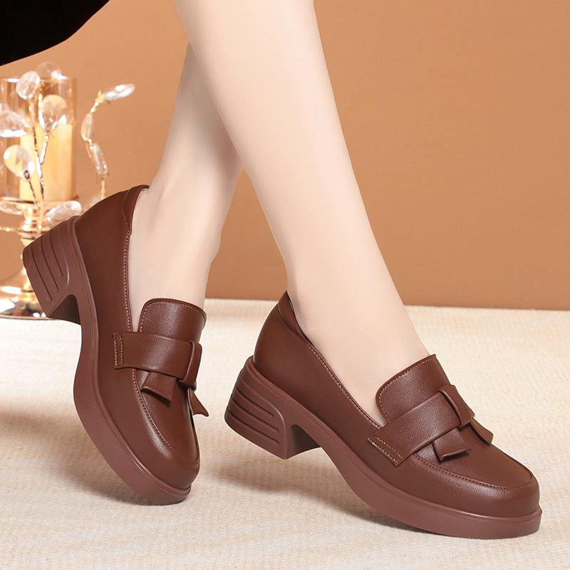 

Модные женские туфли Chunky Burst 2024, коричневые кожаные туфли на высоком каблуке, роскошные женские туфли на платформе в британском стиле, каблук 4,5 см 41 коричневый