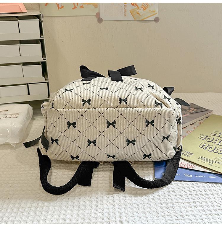 Women's Large Capacity Corduroy Backpack - Stylish, Lightweight, Casual School Bag with Bow for Junior High Students