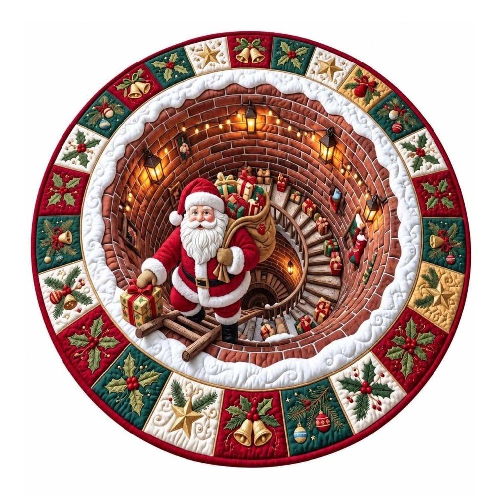 Stain Resistant Christmas Round Carpet Crystal Velvet Festive Area Mat Family Gathering