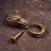 Brass Domineering Bear Buckle Car Keychain Creative Retro Chinese Style Male Trend Motorcycle Personality Keychain Circle