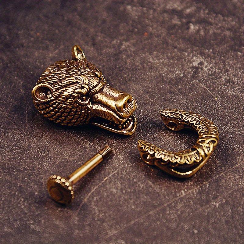 Brass Domineering Bear Buckle Car Keychain Creative Retro Chinese Style Male Trend Motorcycle Personality Keychain Circle