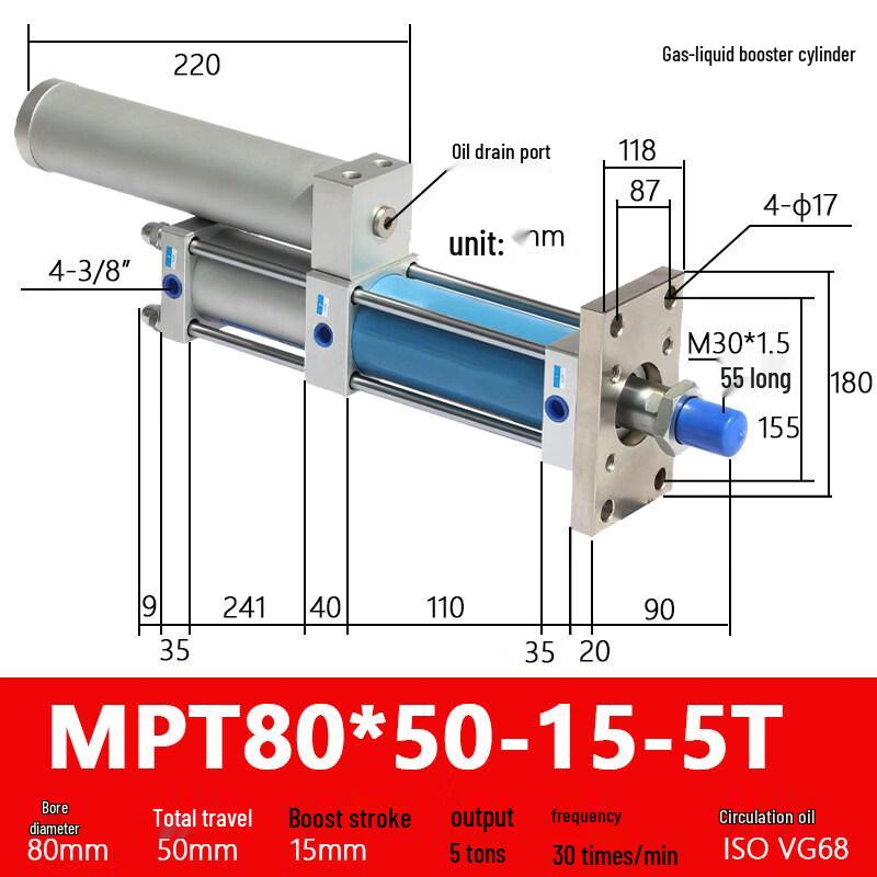 

Rongyu MPT80*50-10-5T Pneumatic-Hydraulic Booster Cylinder