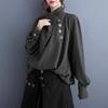 Dark Style Ruffle Neck Long Sleeve Casual Shirt