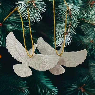 Pigeon Christmas Ornament Artificial Peace Bird Hanging Decoration Resin White Bird with String for Christmas Tree Decor