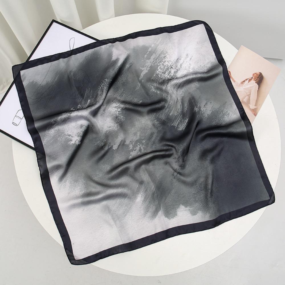 Printed Women Head Scarf 70cm Female Shawl Wrap Fashion Large Square Scarf  Summer Accessories чёрный