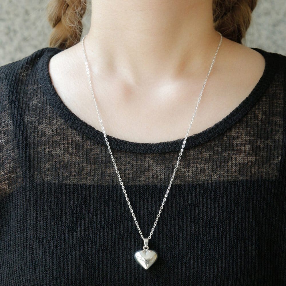 J.Lauren Heart Pendant Chain Long Silver Necklace N01125