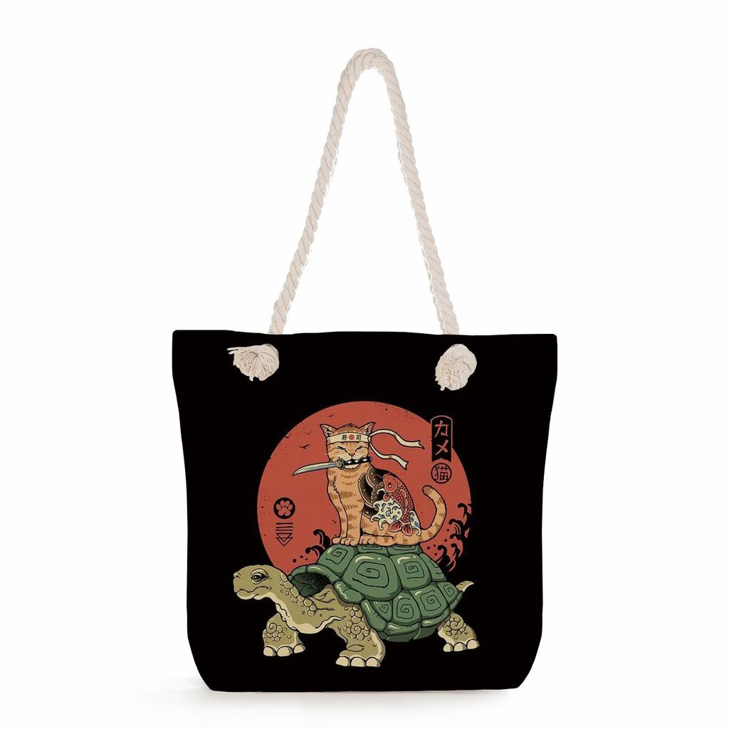 Samurai Cat Print Thick Rope Single-shoulder Beach Bag 7235