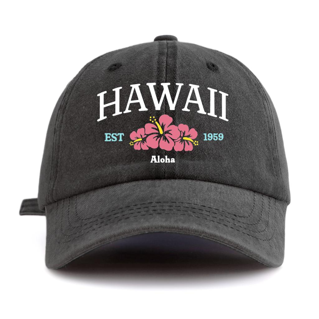 1pc HAWAII Print Washed Baseball Cap for AdultsMinimalist Retro Style Casual Soft Adjustable Dad Hat Perfect As Gift
