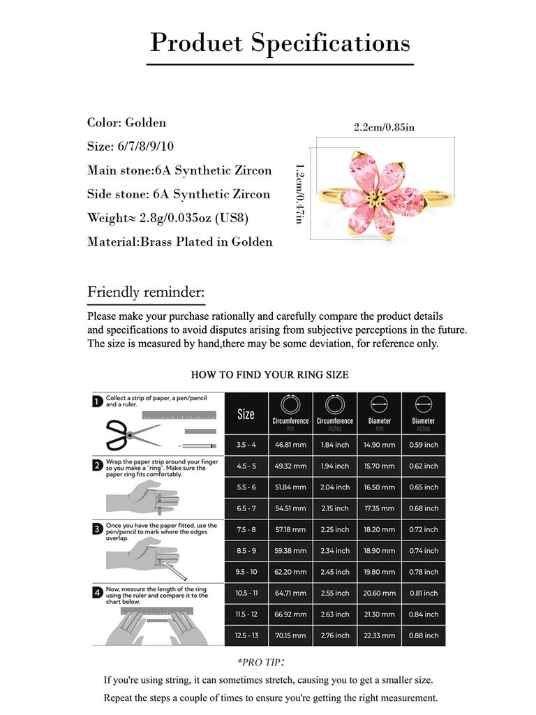 Exquisite Design Pink Zircon Flower Shape Ladies Ring-birthday Gift-cute Style