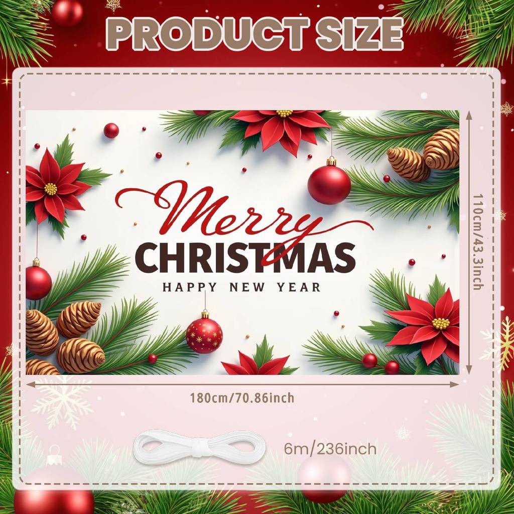 Party Backdrop Material Xmas Decoration Christmas Banner Poinsettia Design Festive Banner For Home Decoration Christmas Eve