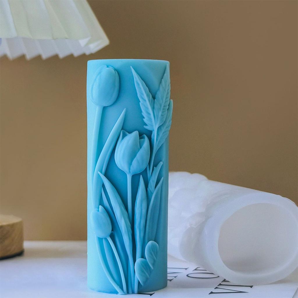 Flowers Pillar Candle Molds Casting Molds Flower Cylinder Silicone Mould Ornament Molds Plasters Molds Epoxy Resin Molds