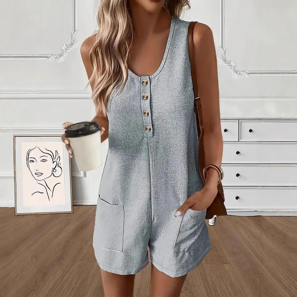 Dames Jumpsuit Casual Mode Effen Kleur Jumpsuit Knoop Zak Jumpsuit
