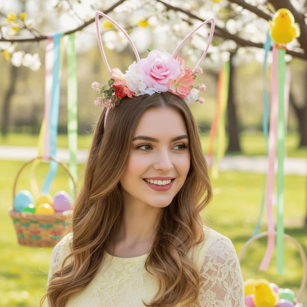 Colorful Easter Garland Forest Bunny Ears Hair Hoop Rabbit Ears Headband  Costume Party Accessories