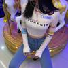 High Quality Fashion Print Bodycon Soft Tees Crop Top Spring New Long-sleeve Casual Elastic Harajuku Streetwear Woman