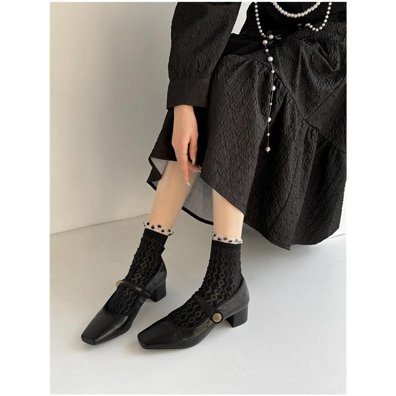 Fashion Retro Versatile Mary Jane Shoes Women's  Autumn 2025 New Style Flat Head Shallow Mouth Thick Heel Fashion Small Leather Shoes