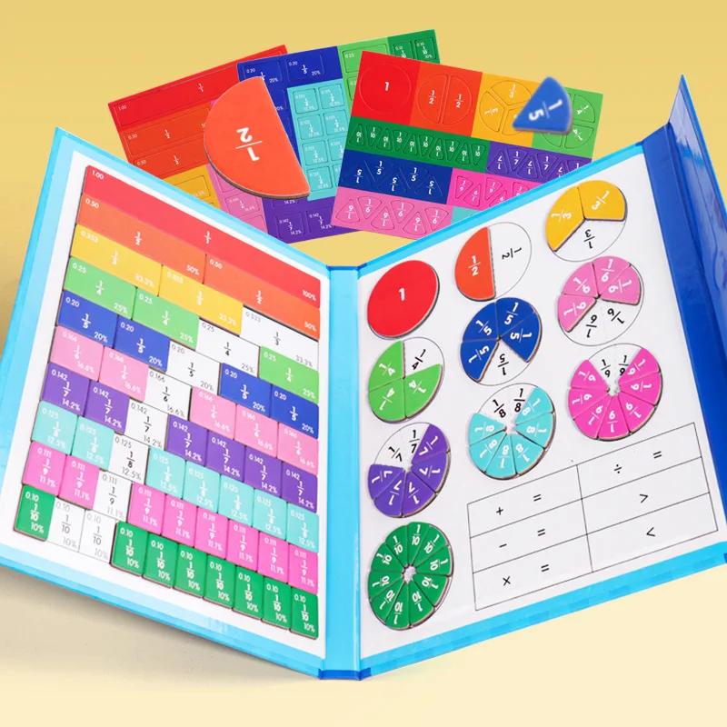 Juguete Matemático de Aprendizaje de Fracciones Montessori Ayudas Didácticas Magnéticas de Aritmética Libro de Madera Juguetes Educativos para Niños Regalo de Navidad