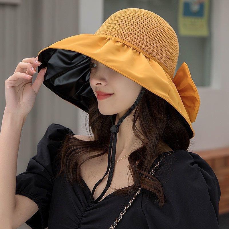 Big Eaves Bucket Hat Women's Summer Foldable Sunscreen Hat Storage Bag Sun Hat Versatile Face Visor