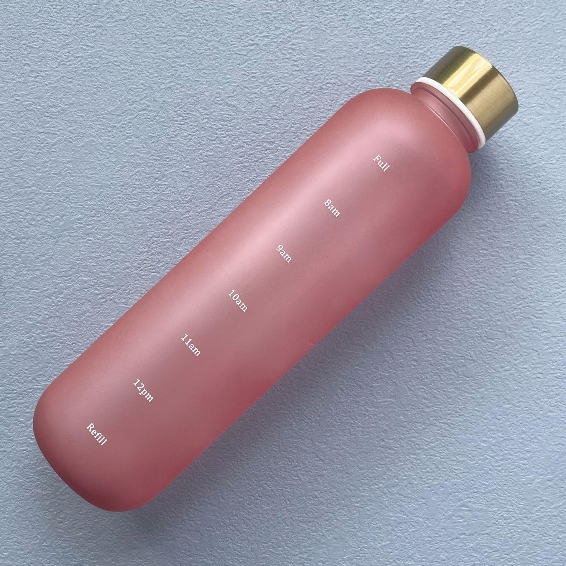 1L Wasserflasche mit Zeitmarkierung, 32oz Motivierende Wiederverwendbare Auslaufsichere Mattierte Plastik-Wasserflasche für Outdoor-Fitness, Sport, Reisen 1pc rosa