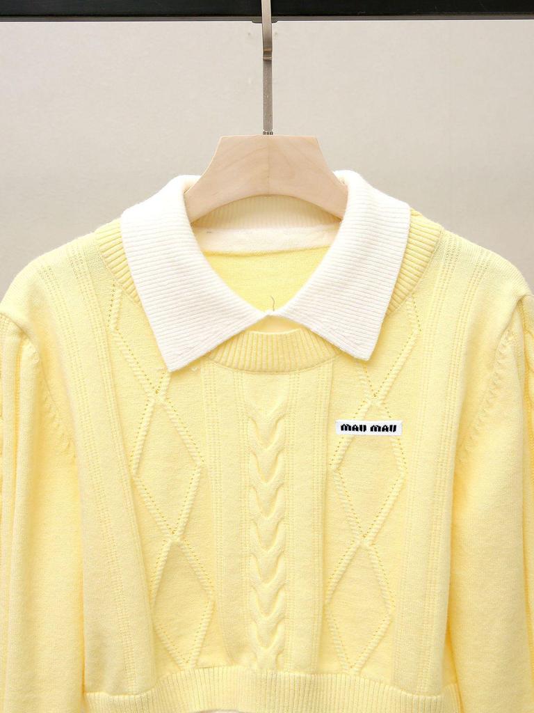 Autumn Sweet Style Two-Piece Knit Sweater with Turn-Down Collar