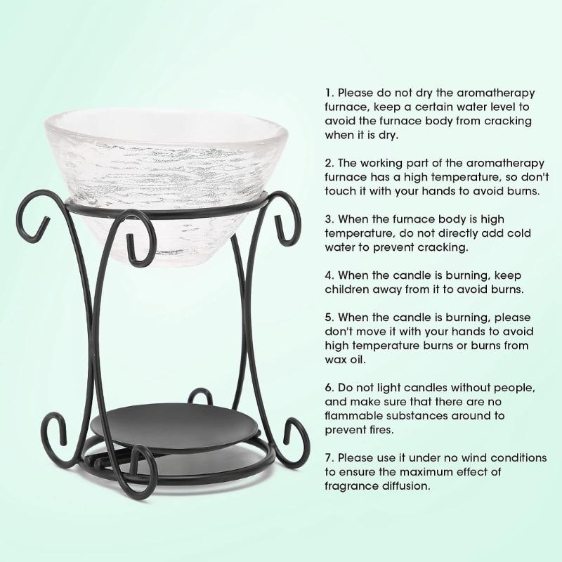 Elegant Scent Burners Essential Oil Diffuser With Crystal Glass Dish and Iron Stand Candle Melter For Home Decoration
