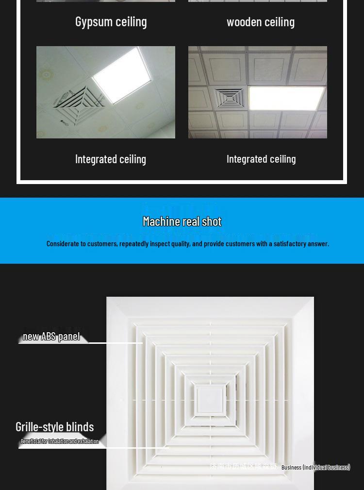 Silent Ceiling-Mounted Ventilation and Exhaust Fan 600x600 for Bathrooms