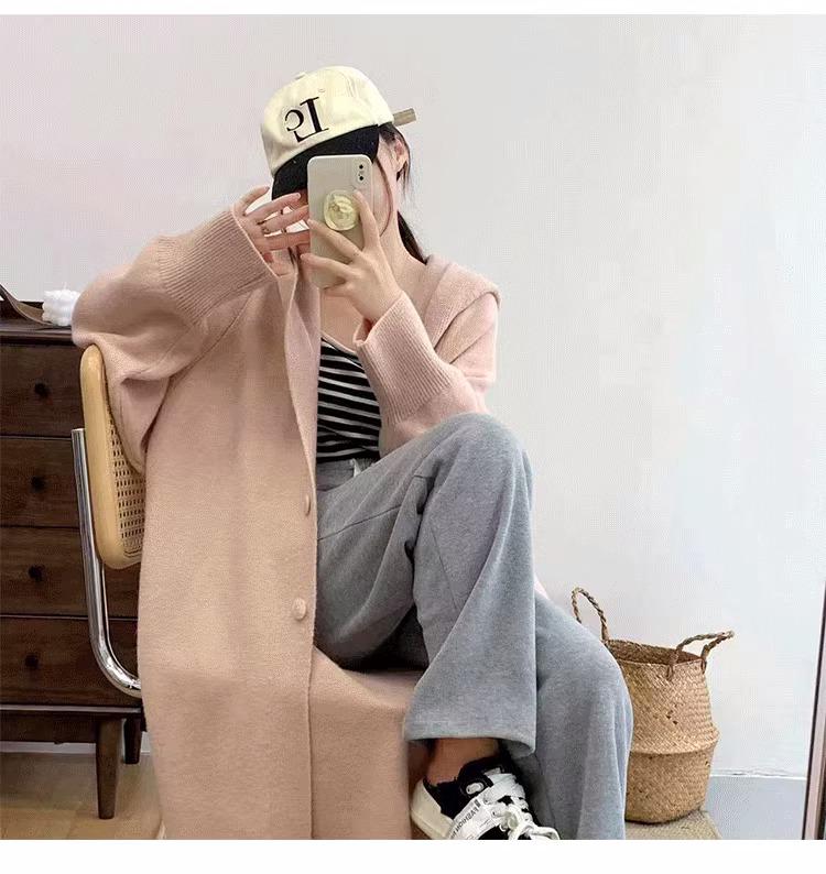 Korean Style Hooded Knit Cardigan: Long, Loose, Slimming Outerwear for Spring/Summer