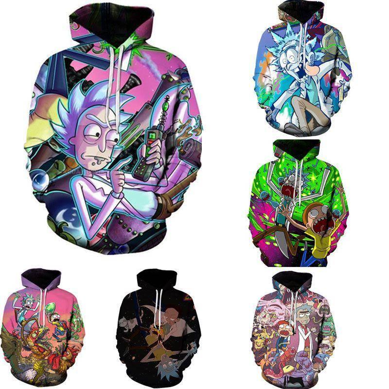 Bluza z kapturem Rick And Morty z cyfrowym nadrukiem 3D dla mężczyzn, codzienna odzież sportowa w kolorach zielonym, szarym, czarnym, białym