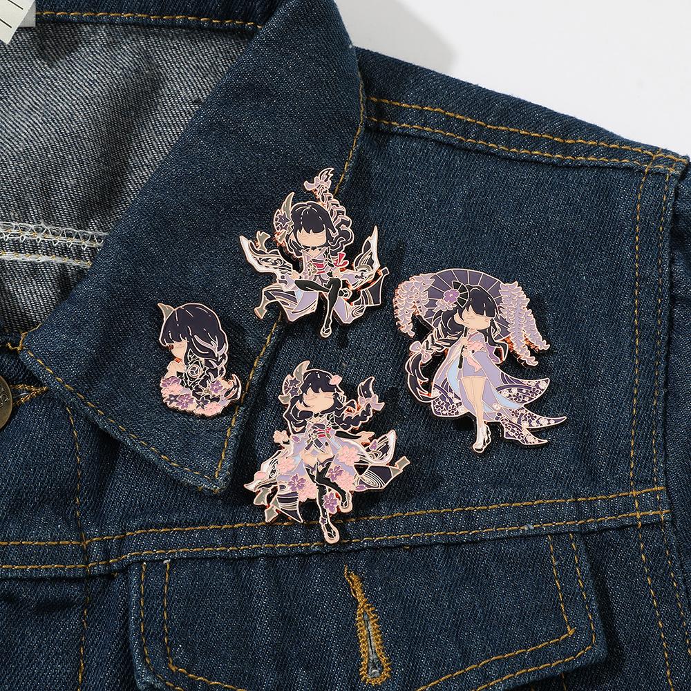 Genshin Impact Raiden Shogun Badge Cartoon Metal Brooch Decoration for Backpack Clothing Ornaments Christmas Gifts