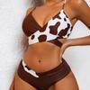 2025 Cow Print Patchwork Swimsuit Women High Waist Two- Piece Bikini Cross V-neck Bathing Suit Lace-up Backless Beach Swimwear