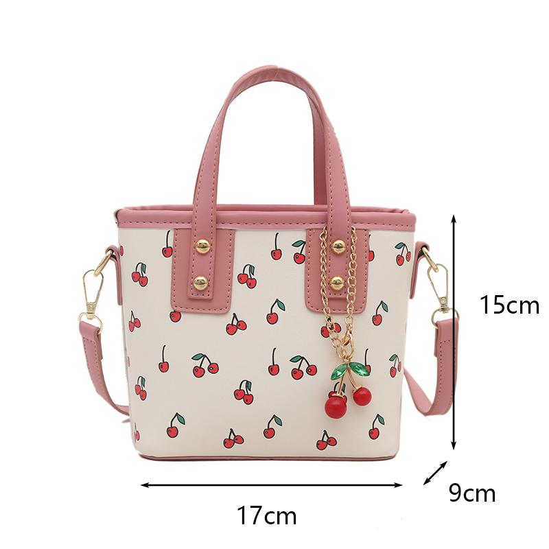 Women PU Cherry Shoulder Bag Large Capacity Trendy Commuting Bag with Cherry Pendant Stylish Crossbody Bag Aesthetic Handbag AVE