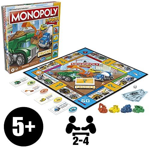 Monopoly Junior Truck Edition Board Game, Ages 5+, 2-4 Players, Kids Game (Amazon Exclusive)
