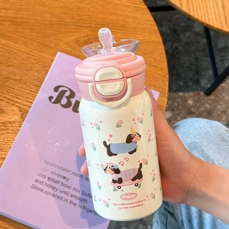 Söt 500ML Vakuummugg Isolering Eller Kylning Högkapacitetsisolerad Mugg Termosmugg för Studentbarn Sugrörsmugg Gåva