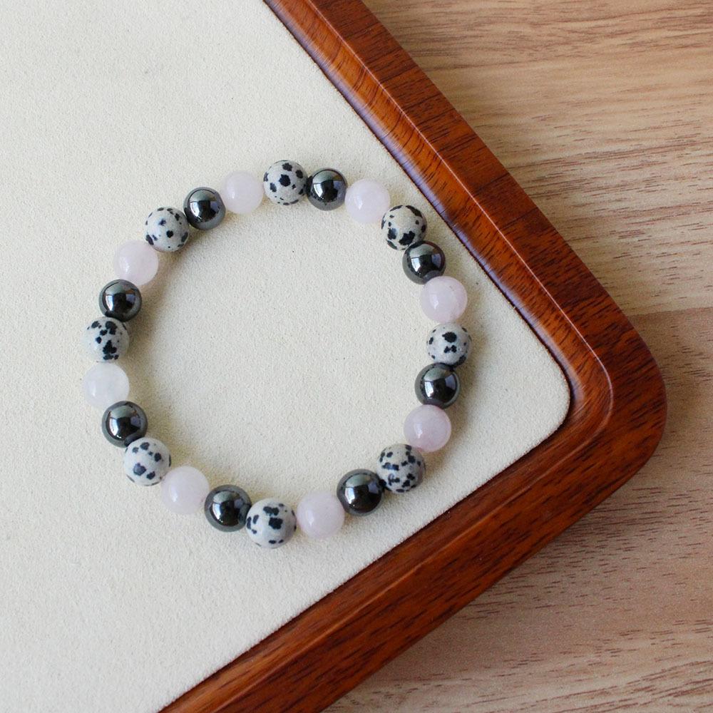 8mm Amazon rose quartz iron gallstone udan stone bracelet, unisex style, handcrafted beaded