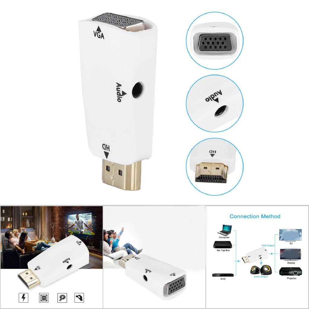 HD 1080P HDMI Female to VGA Female Converter Adapter with 3.5mm Audio Output Cable